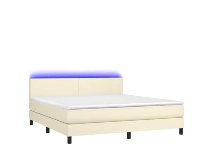 PUGYNBK Boxspringbett, 160 x 200 cm, Kunstleder, cremefarben, mit LED Verstellbares Kopfteil, Taschenfederkernmatratze, weicher Schutz, einfache Reinigung