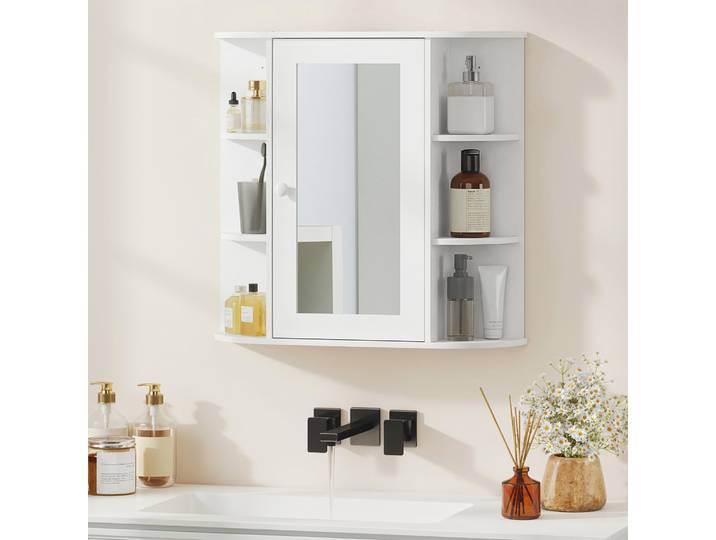 HOMCOM Armoire Murale Miroir Blanc Rangement 1 Porte