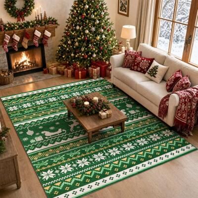 Garvee Christmas Reindeer Snowflakes Geometric Area Rug