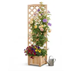 Relaxdays Pflanzkasten mit Rankgitter 180 cm Beige