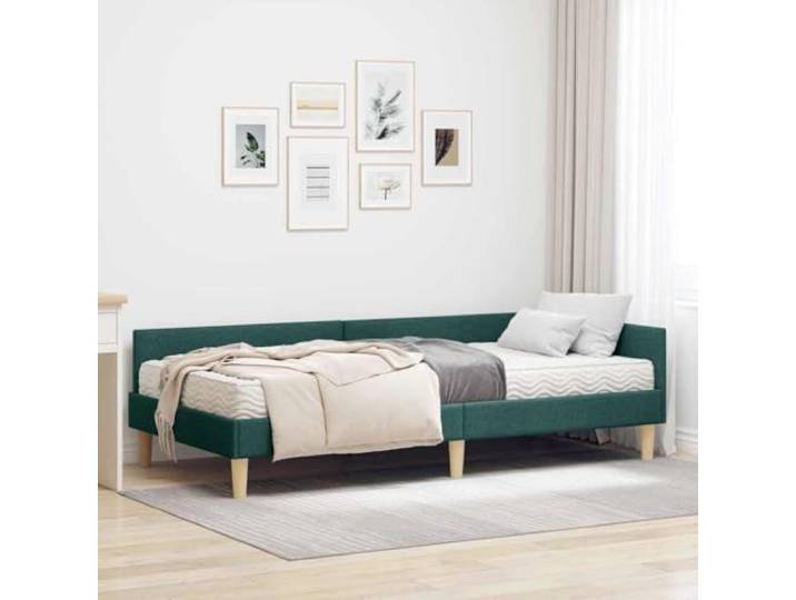 Strapazierfähiges Sperrholz Stoff Bettgestell Eckdesign Schlafzimmer Grün Eckbettgestell mit Matratze 2 tlg Grün Stoff Polsterbett inklusive Schaumstoffmatratze Lattenrost 100x200 cm Schlafzimmer