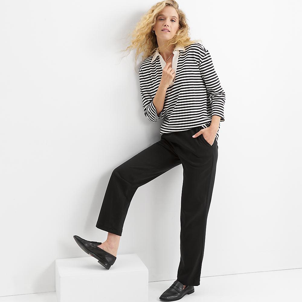 Straight Fit Freizeithose SPORT KNIT für Damen in Petite-Größe, Damen, size: petite, Schwarz, Baumwolle, by Lands' End