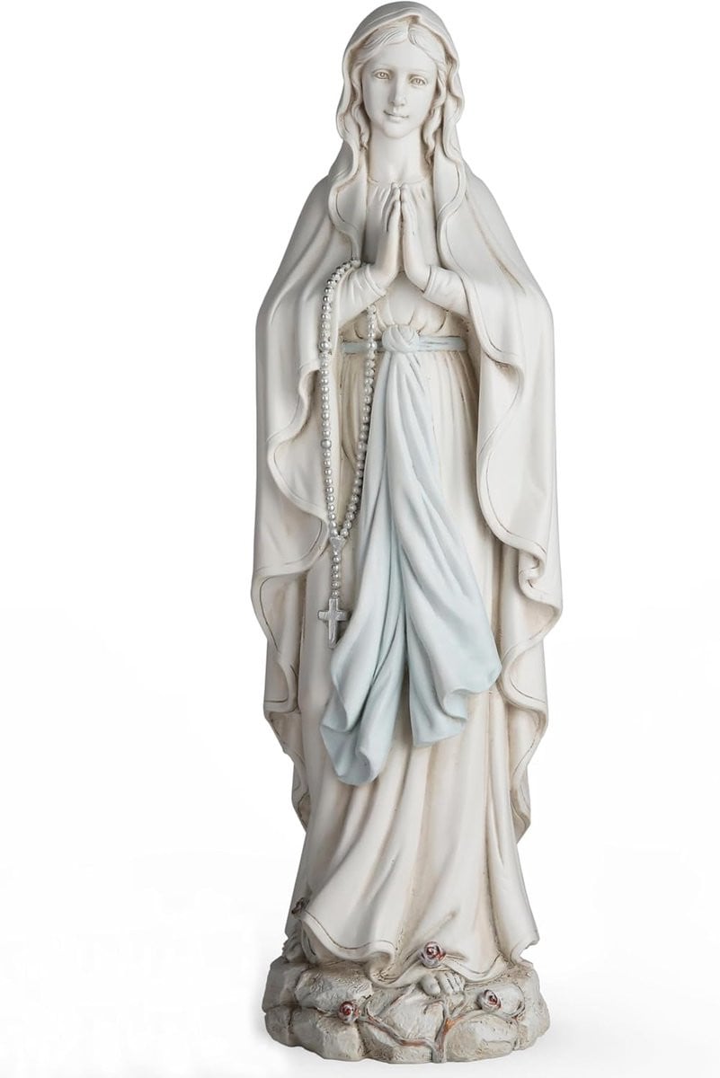 Mariabeeld Lourdes Heilige Moeder - Handgeschilderd Religieus Decor - Wit - Hoogte: 37 cm