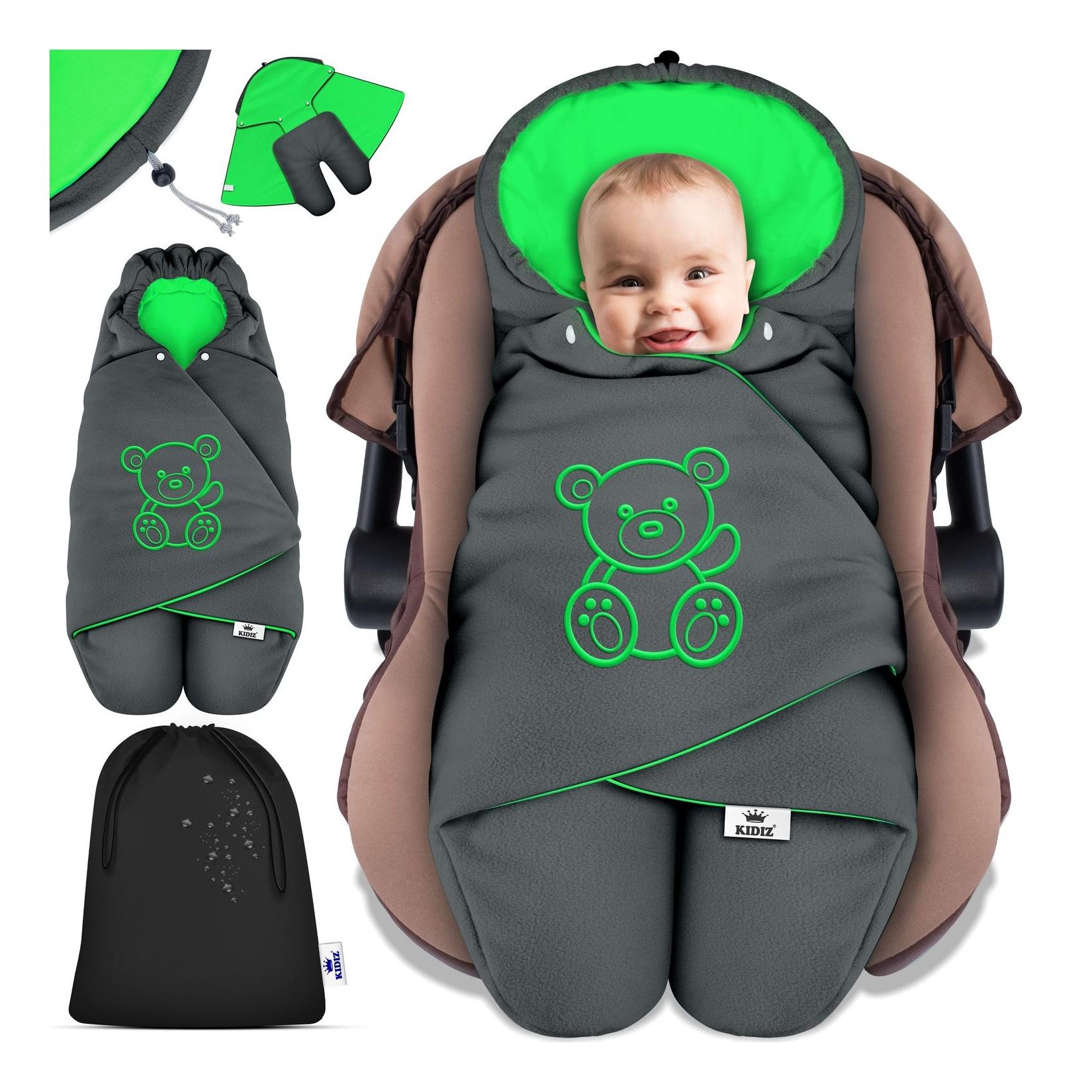 KIDIZ® Baby Einschlagdecke Babyschale Winter Herbst Babydecke mit Kapuze & Tasche Universal Fußsack kompatibel mit Maxi-Cosi, Römer, Buggy, Kinderwagen & Autositz isolierend gegen Wind, Nässe & Kälte