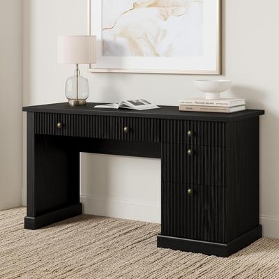 Garvee 54'' Fluted Home Office Desk with Storage, Modern Executive Desk with Charging Station