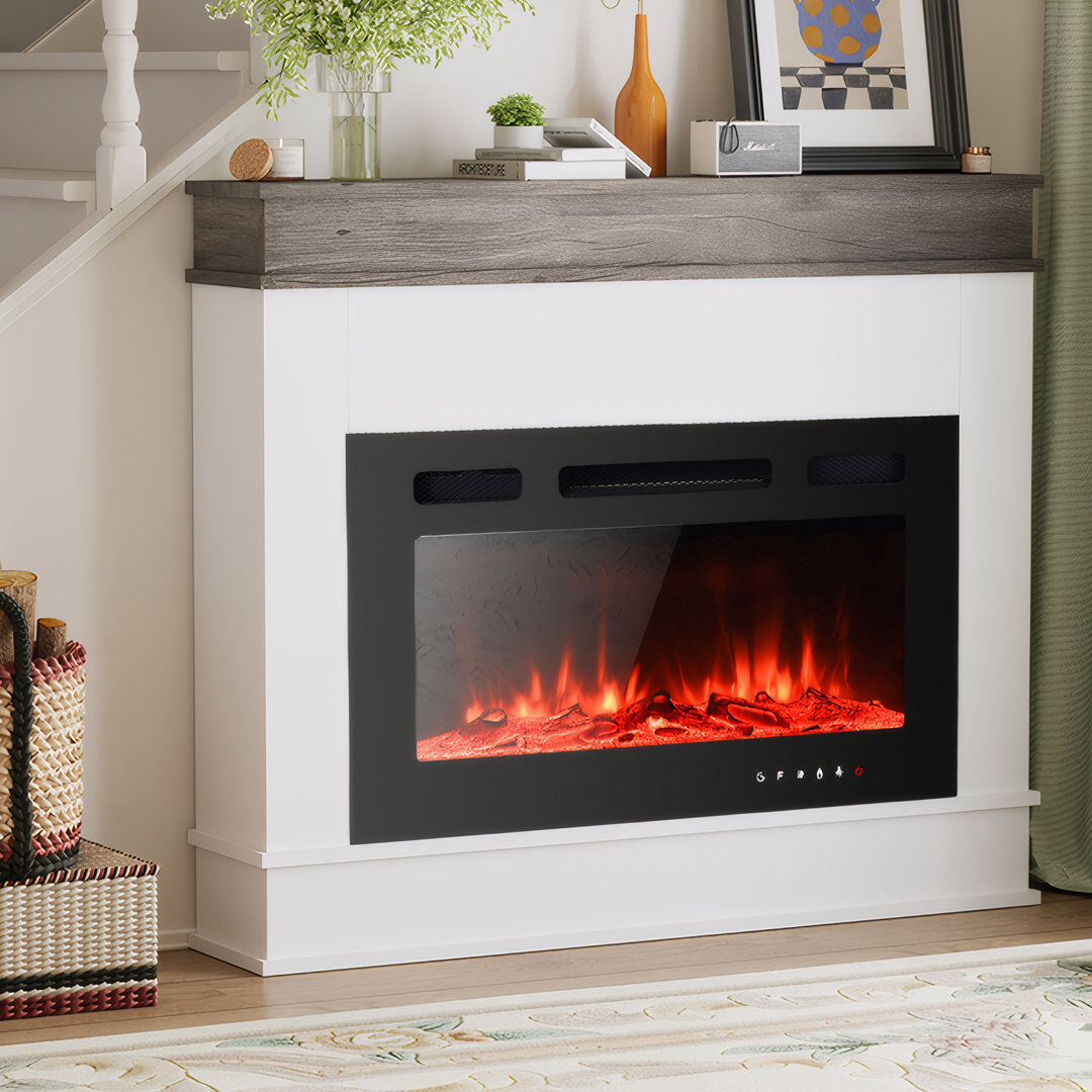 Aeliana Belfry Heating Electric Fire White 83.5cm H x 174.2cm W x 19.5cm D