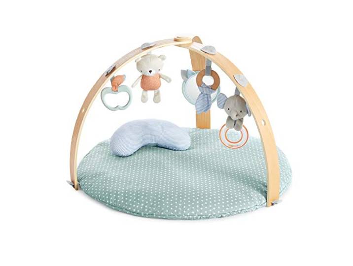 Ingenuity, Cozy Spot Loamy Spielmatte mit Spielbogen aus Holz, Spieldecke mit abnehmbaren Spielzeugen, Wendedecken, Stützkissen, extra Weich, Maschinenwaschbar, Neutral design, ab der Geburt