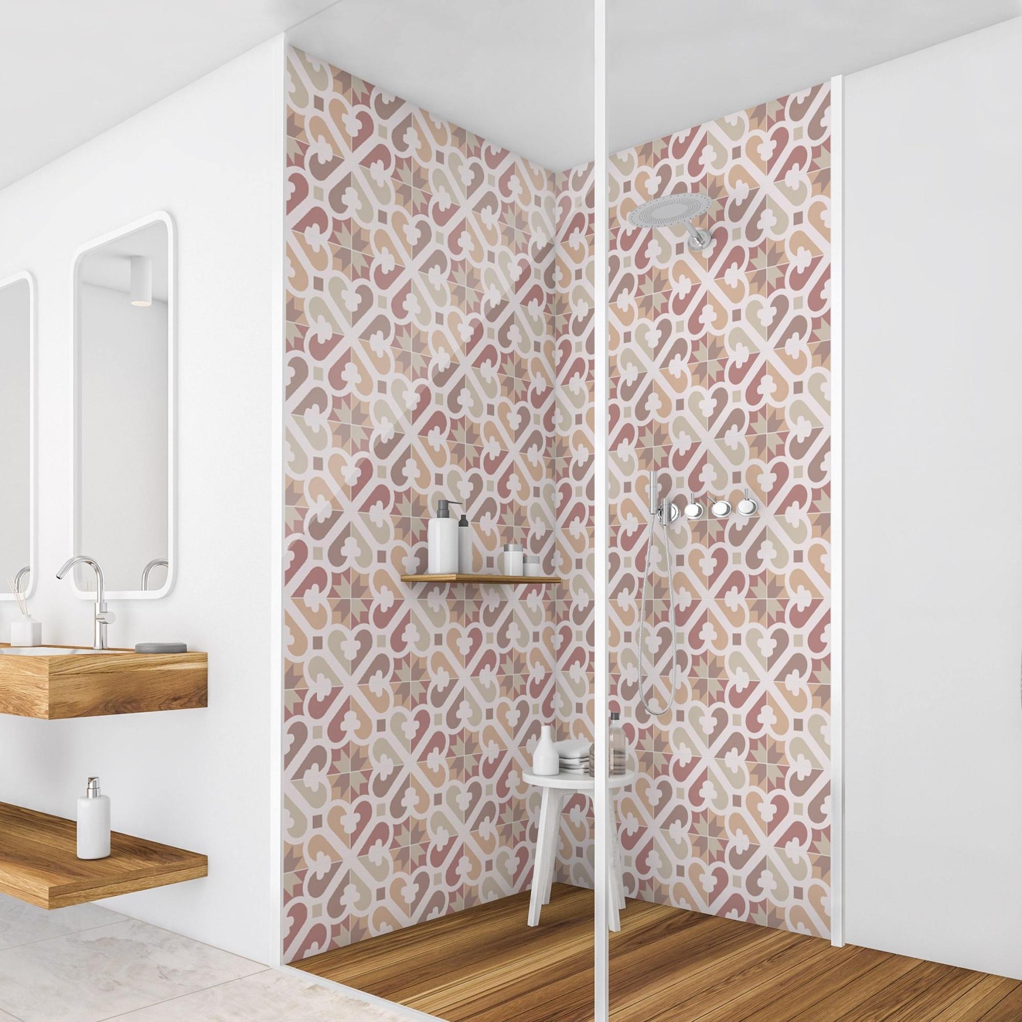 Duschrückwand Muster selbstklebend - 0.35 mm Wandpaneel wasserfest Ornament beige Fliesenoptik Abstrakt Badrückwand fugenlos Smart matt 110x210 cm