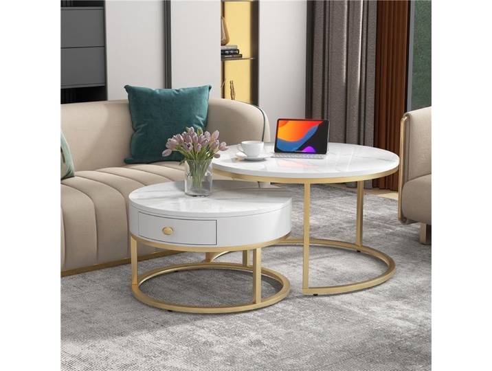 Set de 2 tables basses rondes design marbre