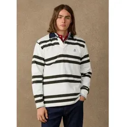 Hackett London für Herren. HM5700025 Weißes Rugby-Poloshirt (XXL), Lässig, Baumwolle, Langarm