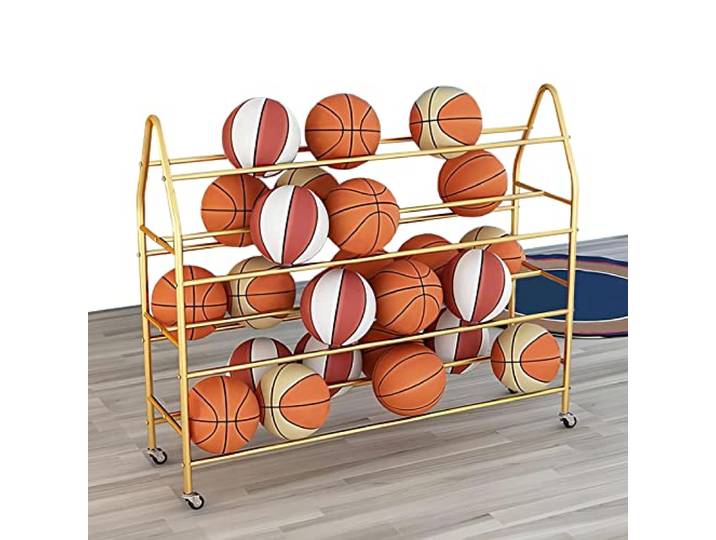 whalebee Basketball Rack 4 Etagen Große Kapazität Ball Halter Mit Rädern Sportausrüstung Ball Aufbewahrungsregal 97cm 123cm 140cm Für Garagen Vereine Fußballplätze(Gold,38in)