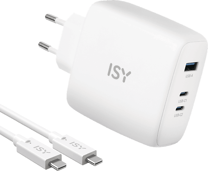 Cargador para portátil - ISY IAC-5100-1, Universal, 100W, Cable 2m, USB-A USB-C, 3 Puertos, Blanco