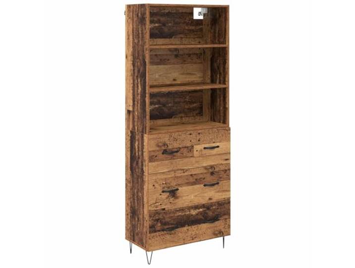 Roanoer Highboard mit Schubladen 2-TLG Altholz-Optik Holzwerkstoff Vielseitiges Schrank-Set für Wohnzimmer und Schlafzimmer mit robusten Metallbeinen und viel Stauraum.