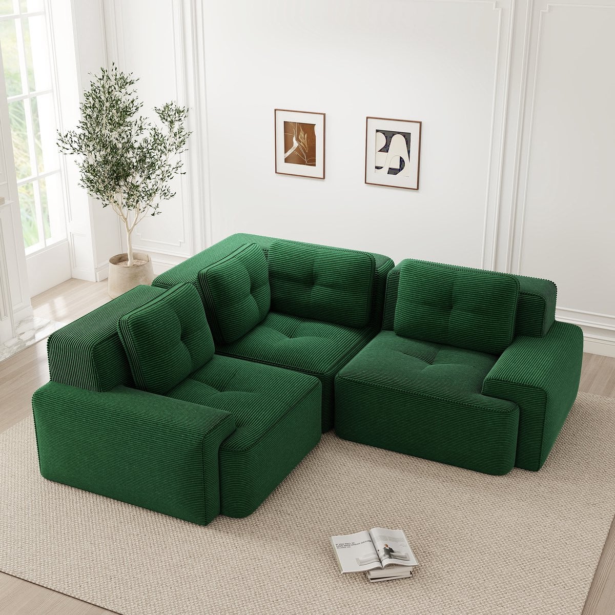 FloraGrace Hoekbank Modulair - Corduroy - Groen