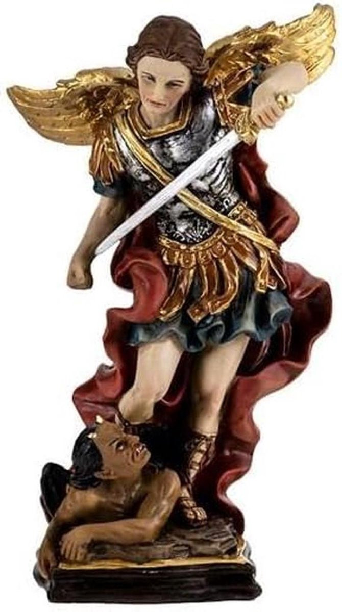 Engel Michael Figuur - Handbeschilderd Hars Beeld - Meerkleurig - Hoogte: 15 cm