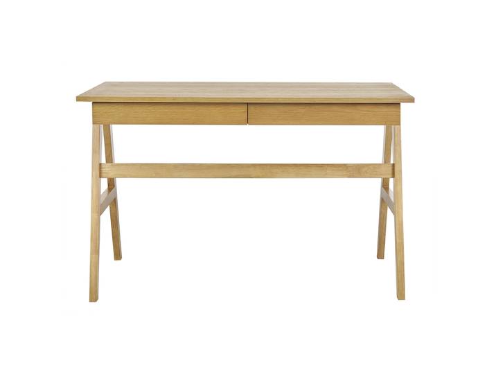 Bureau design avec rangements 2 tiroirs bois clair hévéa L120 cm BROOK