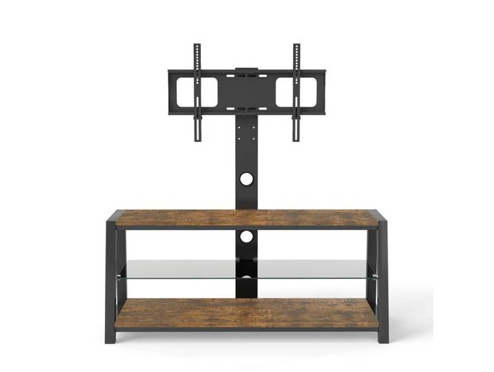 Support TV sur Pied Pivotant - Meuble TV Style Industriel - Hauteur Réglable - 3 Étagères de Rangement - 116x41x122cm