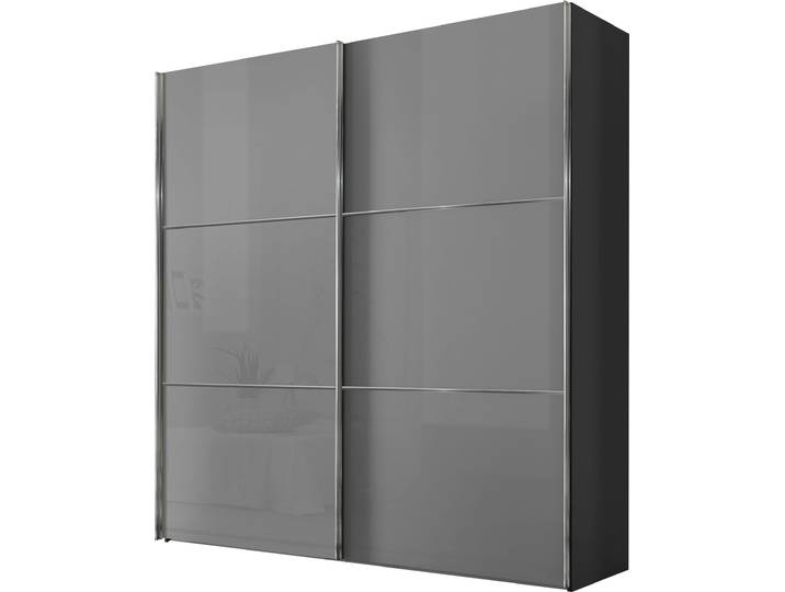 Schwebetürenschrank, Holzwerkstoff, Grau, 200×222×68 cm, Mit Glastüren & Soft-Close, Modern, Staud