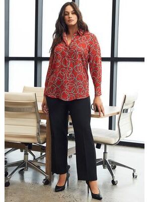 Plus Size Women's Signature Button Front Blouse by Avenue in Vibrant Red Circle Chain (Size 16)