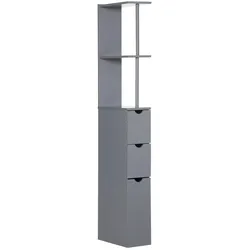 HOMCOM Badezimmerschrank freistehend 2 Ablagen Schubladen schmaler Hochschrank 137 cm hoch Grau
