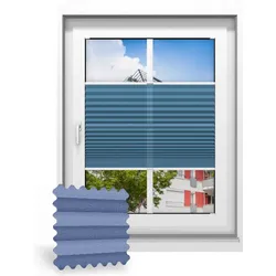 Plissee ohne Bohren nach Maß, Blau 134120, 30 x 80 cm, Plissee individuell maßangefertigt