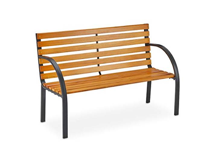 Relaxdays Gartenbank, 2-Sitzer, Hartholz Streben, Stahl, Outdoor, Natur