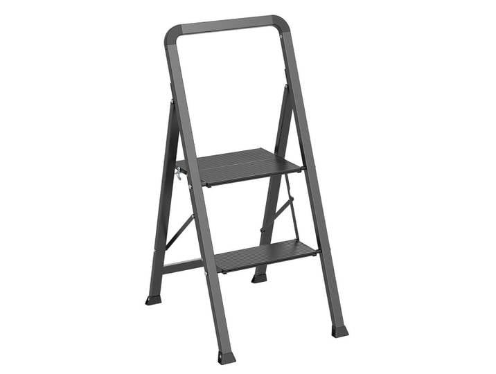 Spirella Klapptrittleiter, Schwarz, Metall, 47.5x85x42.5 cm, standsicher, rutschfester Fuss, Klappsicherung, Entriegelungstaste, Haushalt & Reinigung, Reinigung