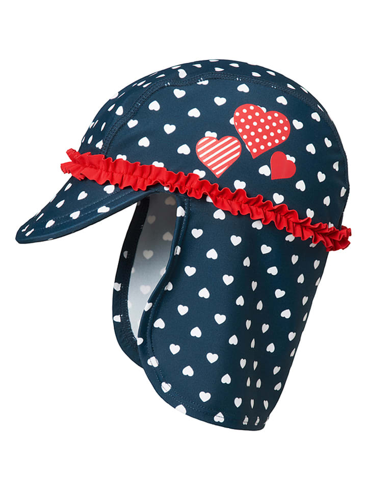 Playshoes Nackenschutzcap "Herzchen" in Dunkelblau/ Rot - 53 cm