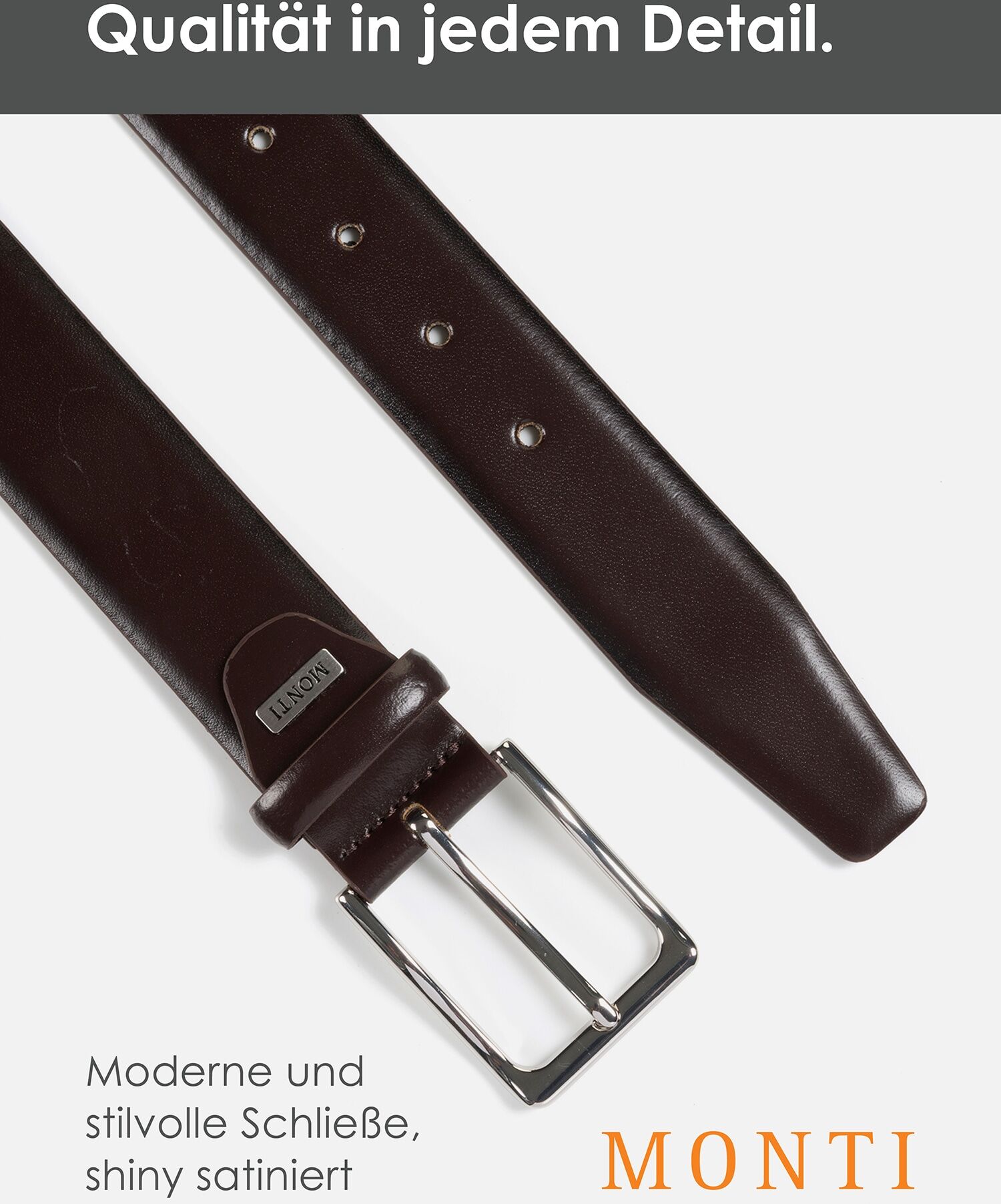 Ledergürtel MONTI "REDDING", Herren, Gr. 90, braun, Rindsleder, Gürtel Ledergürtel, glänzend, elegant braun 90