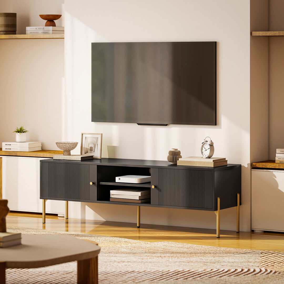 Brayden Studio HOMCOM TV Stand for Television up to 65 Inch Entertainment Center Black Black, Gold 65"
