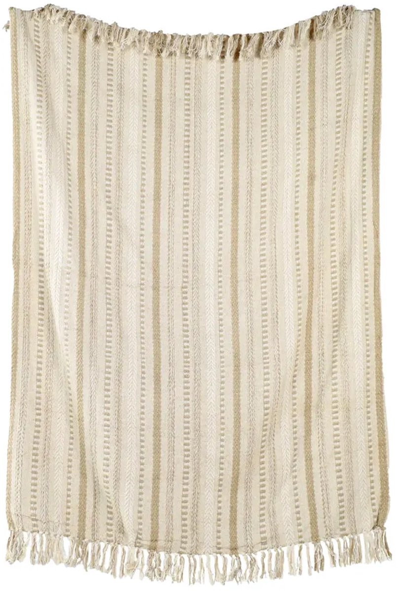 Urbane Hide Nomaden Plaid met Franjes, Beige, 130 x 150 cm, 100% Katoen