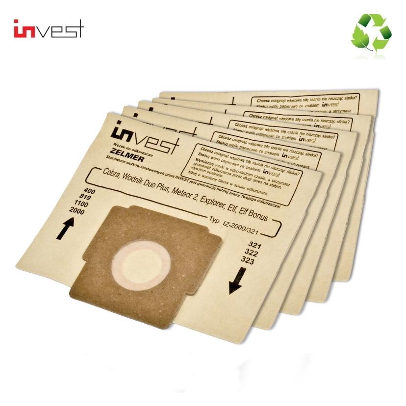 Zelmer Eco Paper Vacuum Cleaner bags Elf 321 / Flip Bonus 322 + Filters (2pcs) (5x) (IZ-321.0080K)
