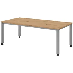 bümö manuell höhenverstellbarer Schreibtisch 200x100 cm in Asteiche - PC Tisch höhenverstellbar & groß, höhenverstellbarer Tisch Büro, großer