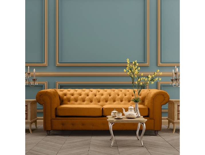 home24 Bank oranje microvezel Valeria 218cm gelijkbenig slaapfunctie voor permanent gebruik glamour