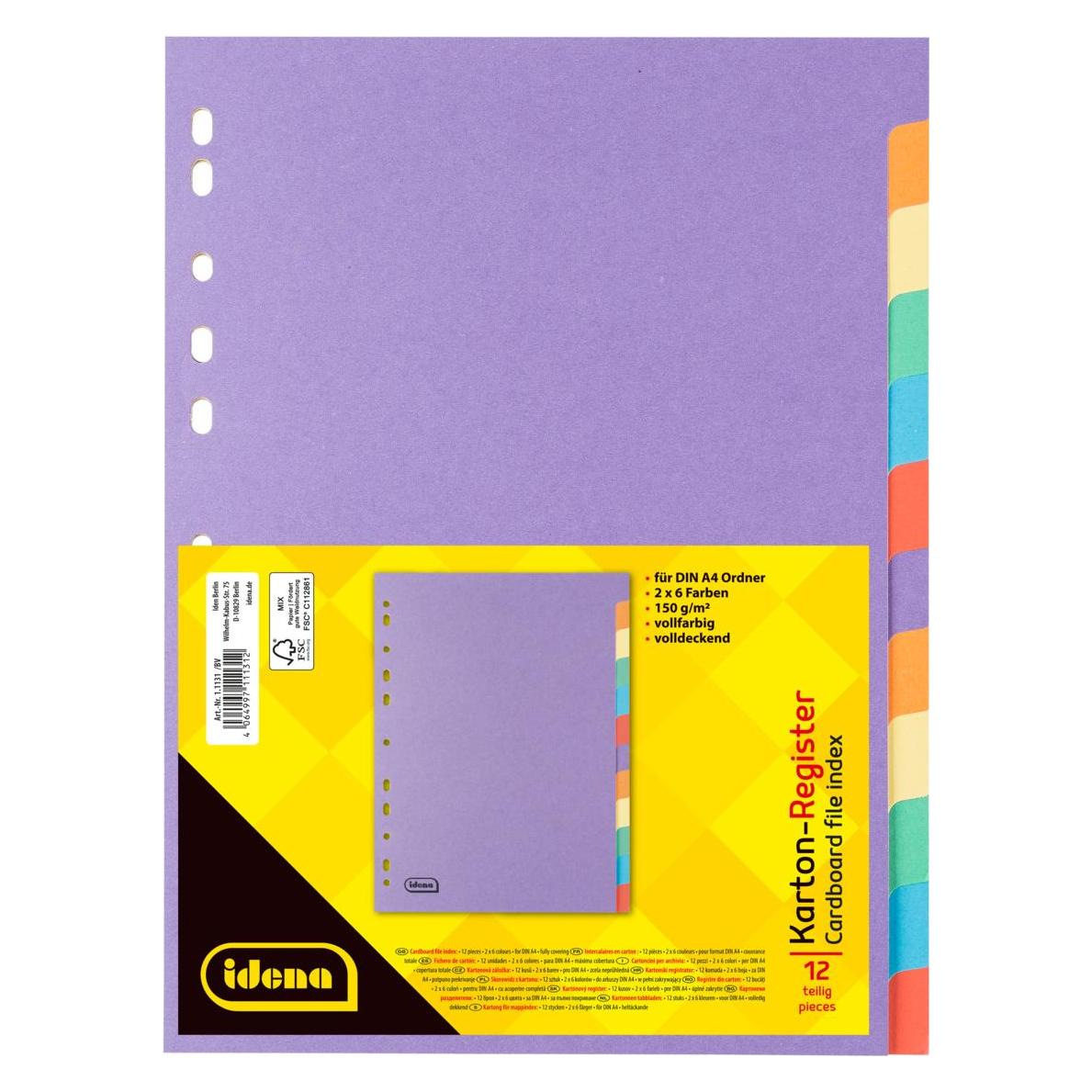 Idena Kartonregister 12teilig 6 Farben 150g/m² DIN A4 (47531431)