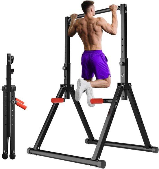 Kraftstation - Fitnessgerät - Krafttraining - 8 Höhenverstellungen - Klappbares Design - Schwarz