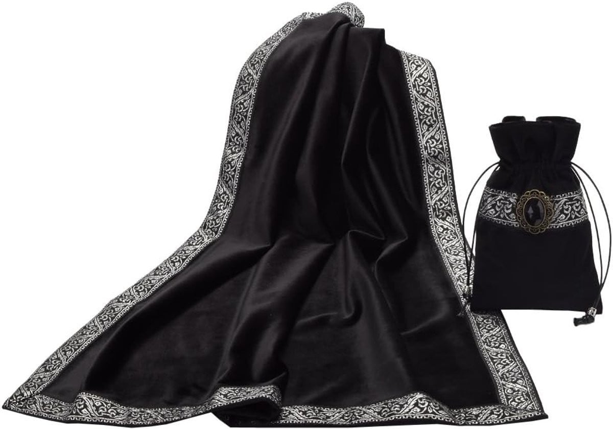 Zwart Tarot Tafelkleed van Fluweel met Tas voor Wicca Altar en Spiritueel Decor