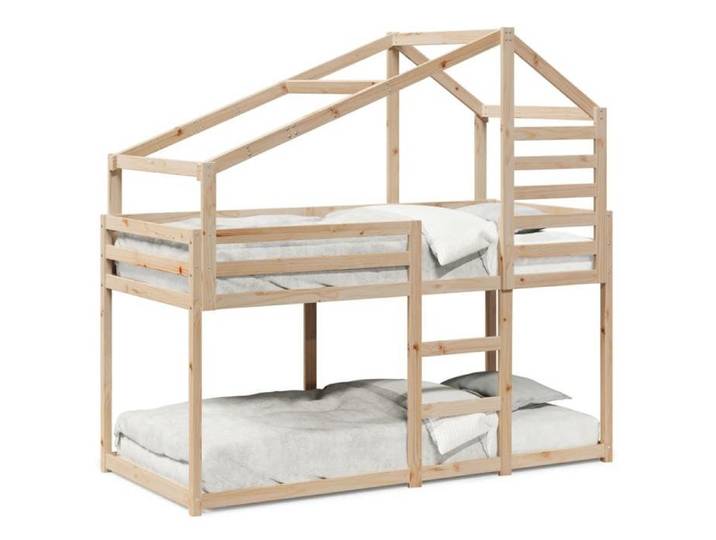 Lit superposé enfant - VIDAXL - DEC8493L - Bois de pin massif - 80x200 cm - Design avec toit
