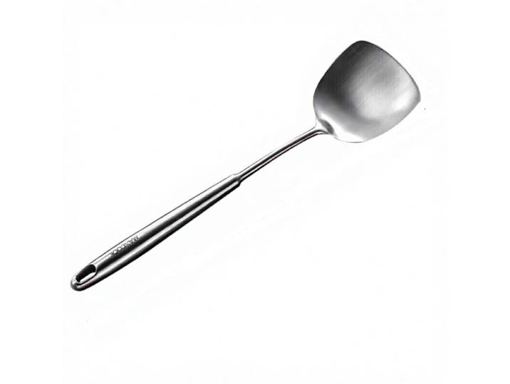 Maxcook wokspatel 38 cm van RVS 304, breed, met holle, lange metalen handgreep, zilver, MCCU733