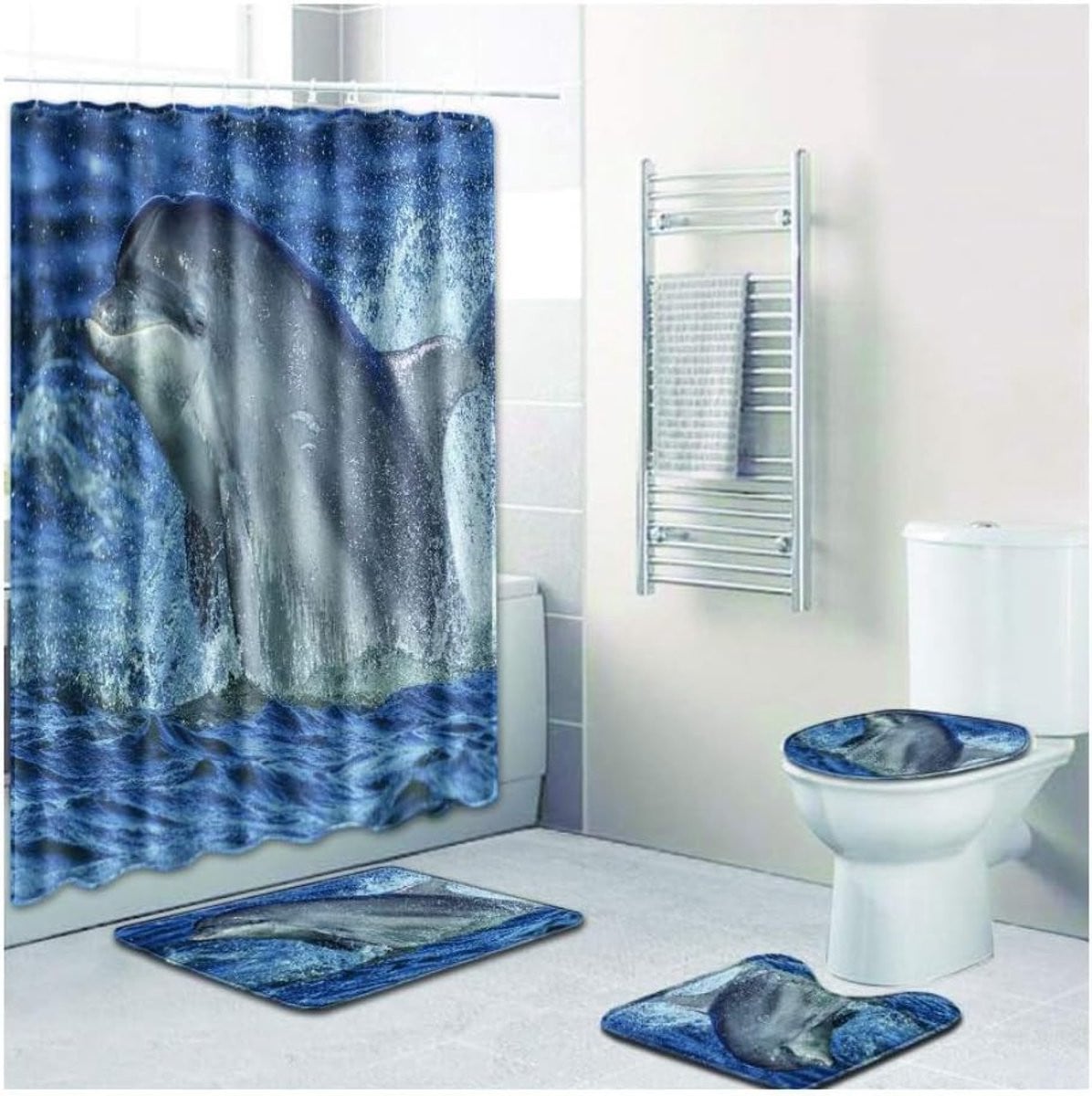 4-delige badkamer set met toiletmat en decoratie, 45 x 75 cm