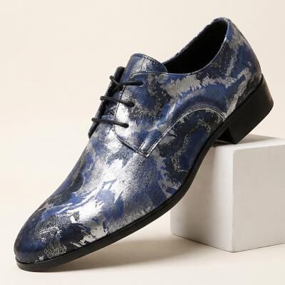 LightInthebox Men's Blue Snakeskin Print Oxford Shoes Lace-Up Fashion Dress Shoes Glossy Statement Footwear for Weddings, Banquets, Parties, Prom, Fashion Events and Luxury Evening Style