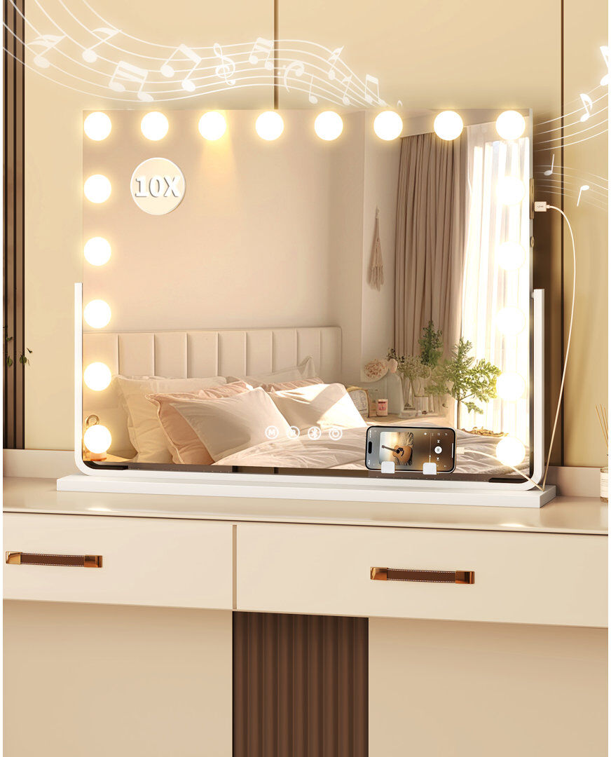 Metro Denas Plastic Rectangle Freestanding Makeup / Shaving Mirror with Hooks White 64.5cm H x 83cm W
