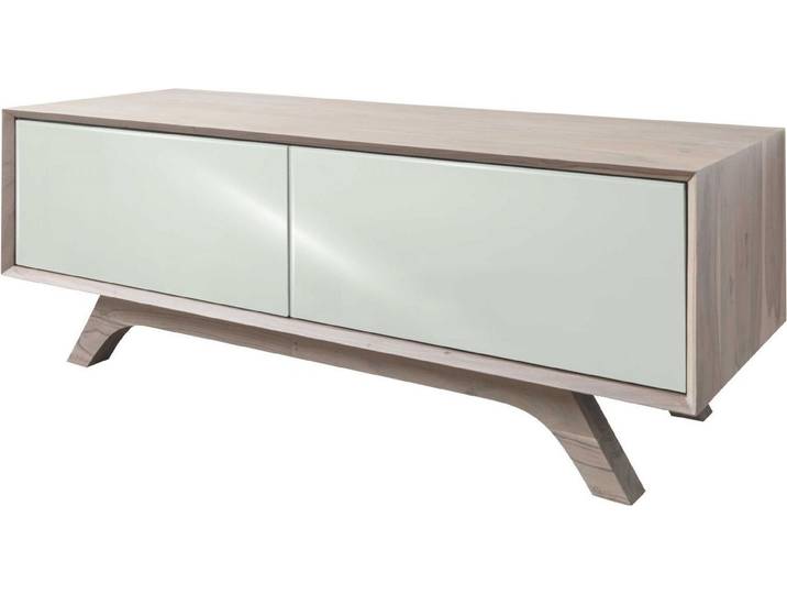 MASSIVMOEBEL24 Meuble TV 125x45 Acacia laqué Brun-Blanc TROMSO #107