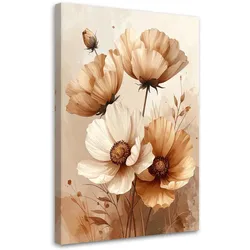 LEINWANDBILD, Beigefarbene Mohnblumen in einer zarten botanischen Komposition
