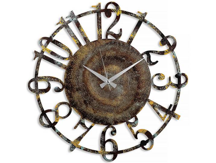 Wanduhr, Mehrfarbig, Metall, 48x48x0.15 cm, 3D-Zahlen, Dekoration, Uhren, Wanduhren