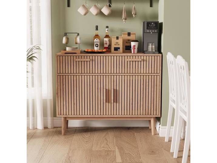 Buffet - DREAMMESPACE - 100x35x80cm - 2 portes - 2 tiroirs - Style Scandinave Moderne