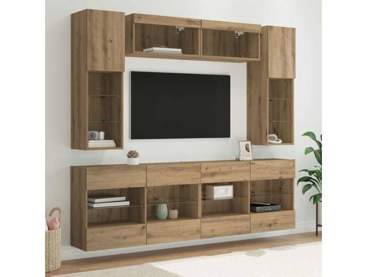 Living - meuble tv mural complet Vidaxl Ensemble de meuble TV mural avec LED 6 pcs Chêne Artisanal