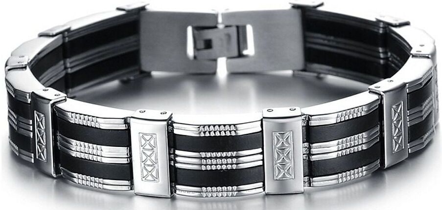 Armband FIRETTI "Schmuck Geschenk Armschmuck Armkette Gliederarmband", silber (silberfarben, schwarz), Armbänder, Damen, 21,5cm, Edelstahl Silikon, Edelstahl, Silikon, Armband silberfarben, schwarz 21,5cm, Edelstahl Silikon