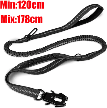 Inspire Picks TitanFlex Reflective Bungee Dog Leash With Built In Car Seatbelt long Black