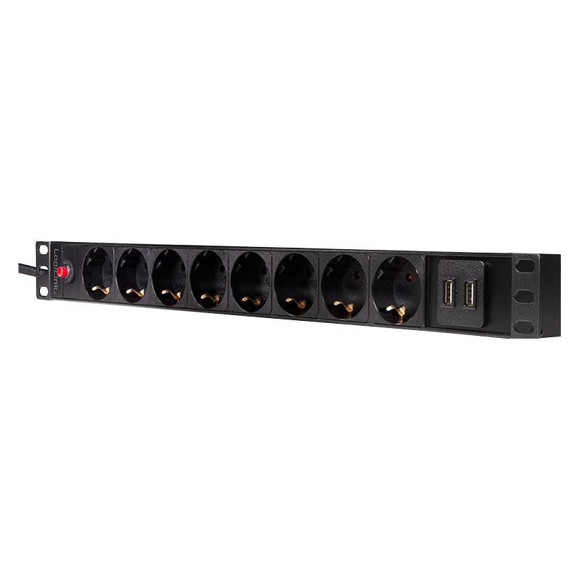 LogiLink Steckdosenleiste CEE7/3 + 2 USB, mit Ü-Schutz (8x, CEE 7/3, USB-A, 2 m) (PDU8C02)